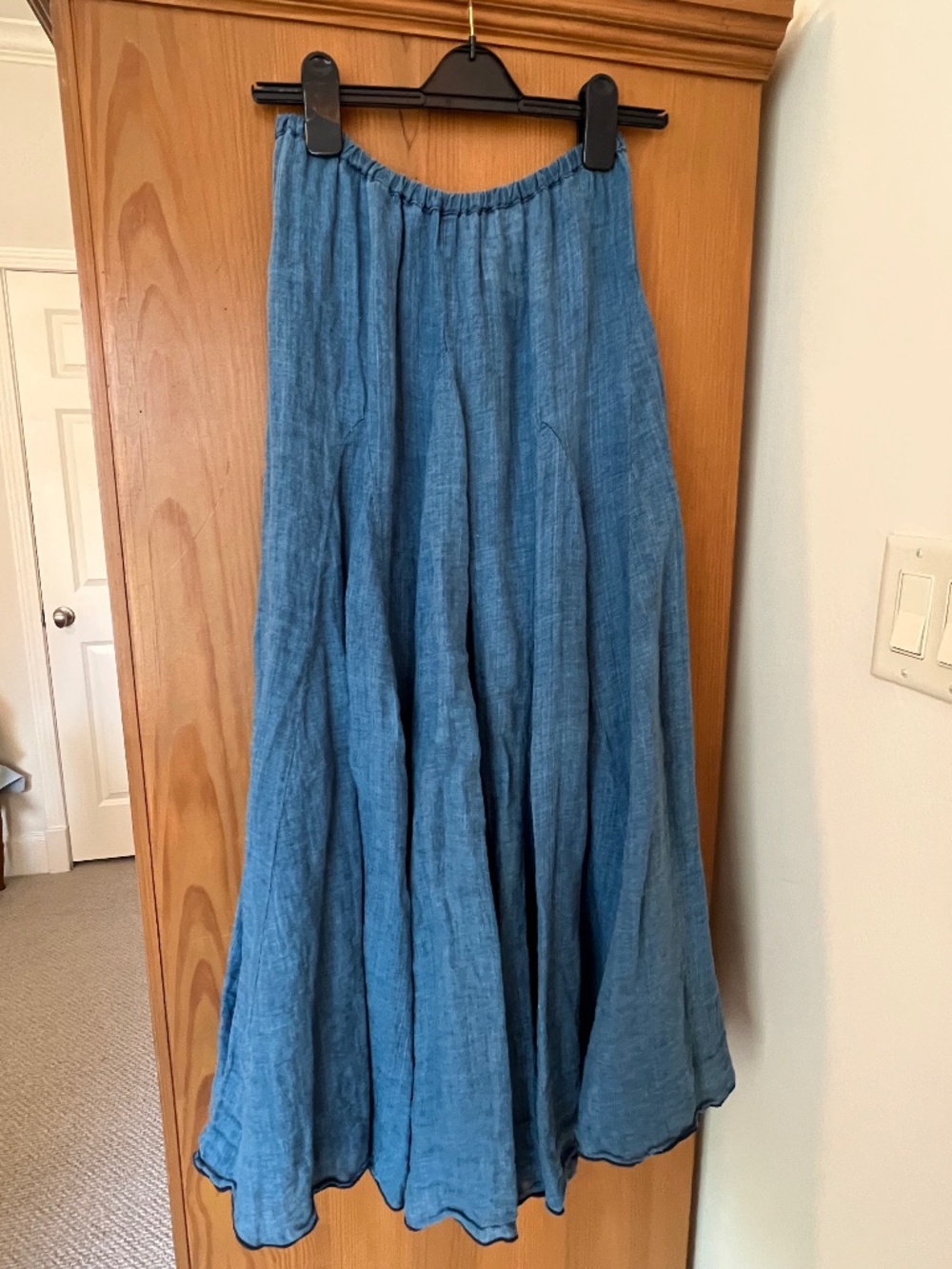 CP Shades Lily Maxi Skirt in Indigo linen, Small, NWT
